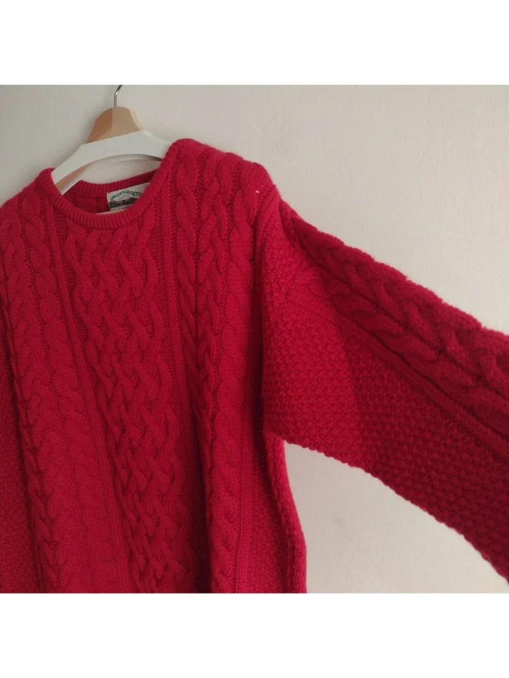 Aran Crafts Red Sweater XL NEW Wool Cashmere Cable Knit Fisherman Pullover NWT